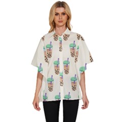 Cute Boba Women s Batwing Button Up Shirt