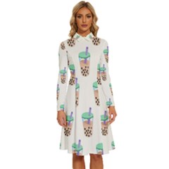 Cute Boba Long Sleeve Shirt Collar A-line Dress by artworkshop