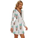 Cute boba Long Sleeve Deep V Mini Dress  View3