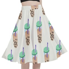 Cute Boba A-line Full Circle Midi Skirt With Pocket by artworkshop