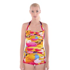 Wallpaper Emoji Boyleg Halter Swimsuit  by artworkshop