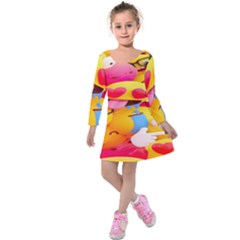 Wallpaper Emoji Kids  Long Sleeve Velvet Dress by artworkshop