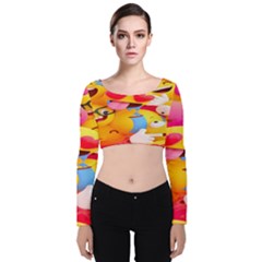 Wallpaper Emoji Velvet Long Sleeve Crop Top