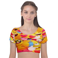 Wallpaper Emoji Velvet Short Sleeve Crop Top 