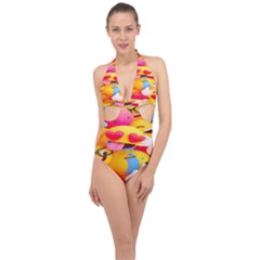 Wallpaper Emoji Halter Front Plunge Swimsuit