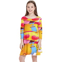 Wallpaper Emoji Kids  Quarter Sleeve Skater Dress