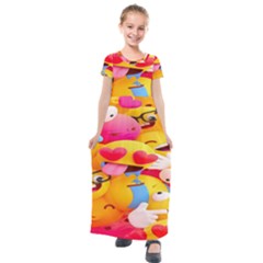 Wallpaper Emoji Kids  Short Sleeve Maxi Dress