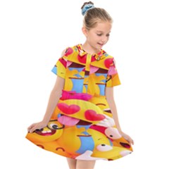 Wallpaper Emoji Kids  Short Sleeve Shirt Dress