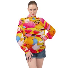 Wallpaper Emoji High Neck Long Sleeve Chiffon Top