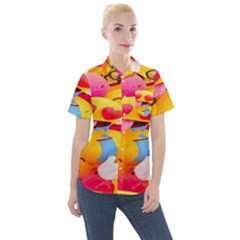 Wallpaper Emoji Women s Short Sleeve Pocket Shirt