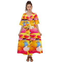 Wallpaper Emoji Kimono Sleeve Boho Dress