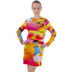 Wallpaper Emoji Long Sleeve Hoodie Dress