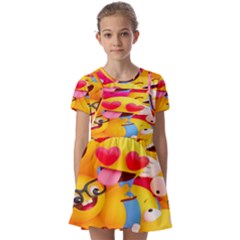 Wallpaper Emoji Kids  Short Sleeve Pinafore Style Dress