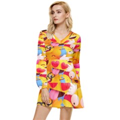 Wallpaper Emoji Tiered Long Sleeve Mini Dress