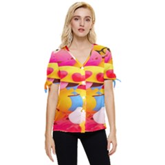 Wallpaper Emoji Bow Sleeve Button Up Top