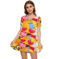 Wallpaper Emoji Tiered Short Sleeve Babydoll Dress