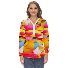 Wallpaper Emoji Zip Up Long Sleeve Blouse