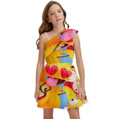 Wallpaper Emoji Kids  One Shoulder Party Dress