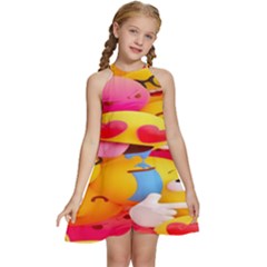 Wallpaper Emoji Kids  Halter Collar Waist Tie Chiffon Dress