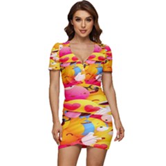 Wallpaper Emoji Low Cut Cap Sleeve Mini Dress