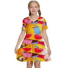 Wallpaper Emoji Kids  Short Sleeve Tiered Mini Dress