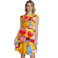 Wallpaper Emoji Cap Sleeve High Waist Dress