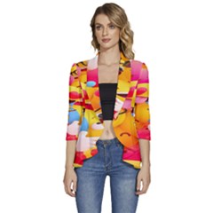 Wallpaper Emoji Women s 3/4 Sleeve Ruffle Edge Open Front Jacket