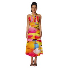 Wallpaper Emoji Sleeveless Cross Front Cocktail Midi Chiffon Dress