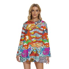 Supersonic Mermaid Chaser Round Neck Long Sleeve Bohemian Style Chiffon Mini Dress