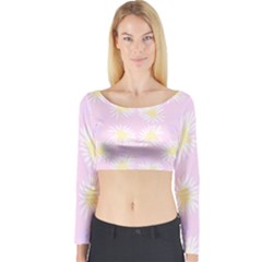 Mazipoodles Bold Daisies Pink Long Sleeve Crop Top by Mazipoodles