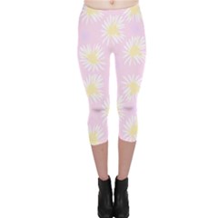 Mazipoodles Bold Daisies Pink Capri Leggings  by Mazipoodles