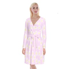 Mazipoodles Bold Daisies Pink Long Sleeve Velvet Front Wrap Dress by Mazipoodles