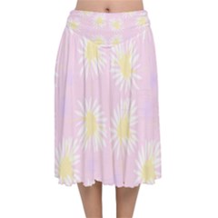 Mazipoodles Bold Daisies Pink Velvet Flared Midi Skirt by Mazipoodles