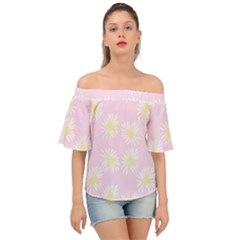 Mazipoodles Bold Daisies Pink Off Shoulder Short Sleeve Top by Mazipoodles