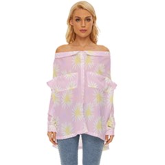 Mazipoodles Bold Daisies Pink Off Shoulder Chiffon Pocket Shirt by Mazipoodles