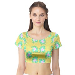 Mazipoodles Bold Daises Yellow Short Sleeve Crop Top by Mazipoodles