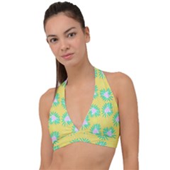 Mazipoodles Bold Daises Yellow Halter Plunge Bikini Top by Mazipoodles