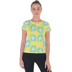 Mazipoodles Bold Daises Yellow Short Sleeve Sports Top  by Mazipoodles