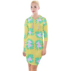 Mazipoodles Bold Daises Yellow Quarter Sleeve Hood Bodycon Dress by Mazipoodles