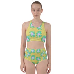 Mazipoodles Bold Daises Yellow Racer Back Bikini Set by Mazipoodles