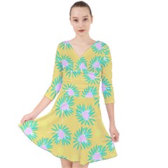 Mazipoodles Bold Daises Yellow Quarter Sleeve Front Wrap Dress by Mazipoodles