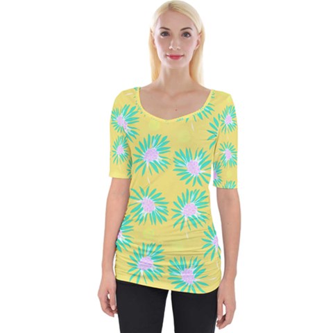 Mazipoodles Bold Daises Yellow Wide Neckline Tee by Mazipoodles