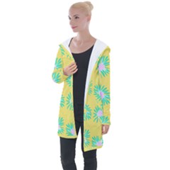 Mazipoodles Bold Daises Yellow Longline Hooded Cardigan by Mazipoodles