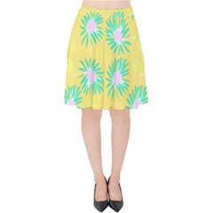 Mazipoodles Bold Daises Yellow Velvet High Waist Skirt by Mazipoodles