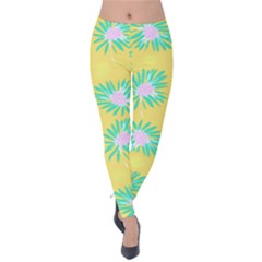 Mazipoodles Bold Daises Yellow Velvet Leggings by Mazipoodles