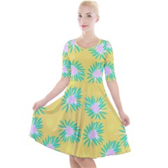 Mazipoodles Bold Daises Yellow Quarter Sleeve A-line Dress by Mazipoodles