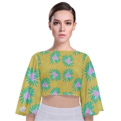 Mazipoodles Bold Daises Yellow Tie Back Butterfly Sleeve Chiffon Top