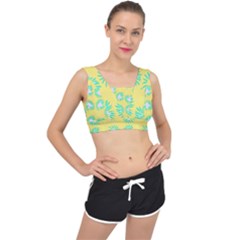 Mazipoodles Bold Daises Yellow V-back Sports Bra by Mazipoodles