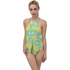 Mazipoodles Bold Daises Yellow Go With The Flow One Piece Swimsuit by Mazipoodles