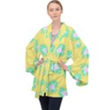 Mazipoodles Bold Daises Yellow Long Sleeve Velvet Kimono  View1